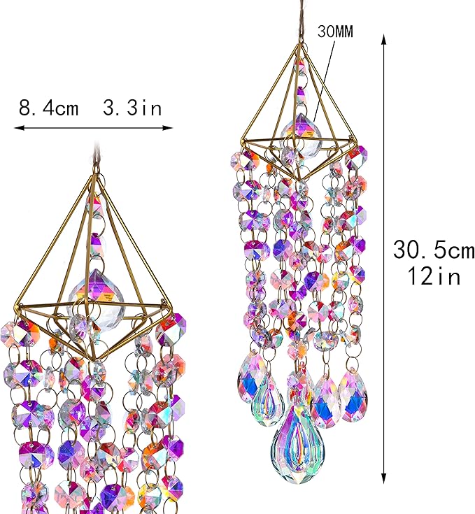 HDCRYSTALGIFTS Crystal Suncatchers for Window Hanging Wind Chime Style Garden Sun Catchers with Crystals Rainbow Maker Indoor Outdoor Decor Handmade Gold Plated