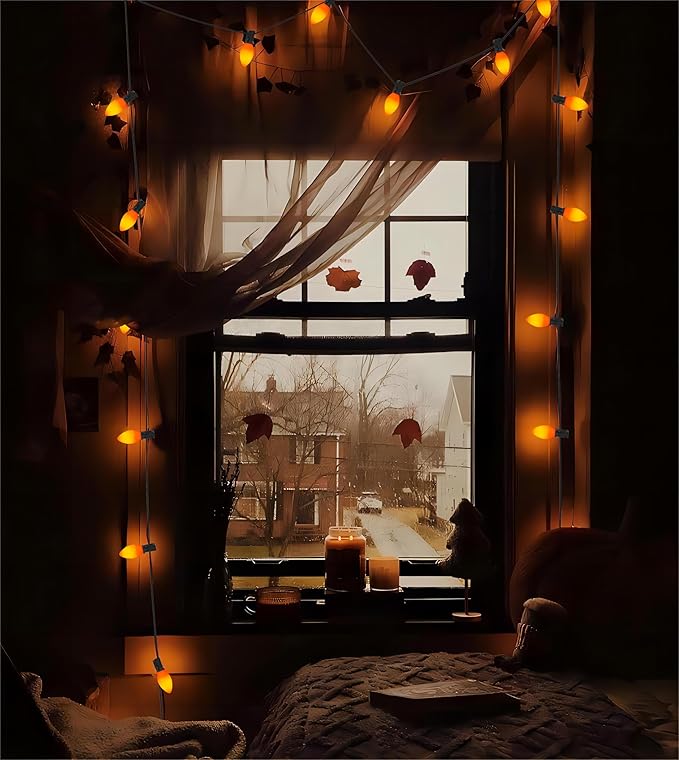 C7 LED Orange Halloween Lights, 25Ft Outdoor Halloween Decorations String Lights Waterproof with 27 Orange LED Bulbs, Vintage Christmas Lights for Halloween Outdoor Indoor Patio Home Party Garden Yard