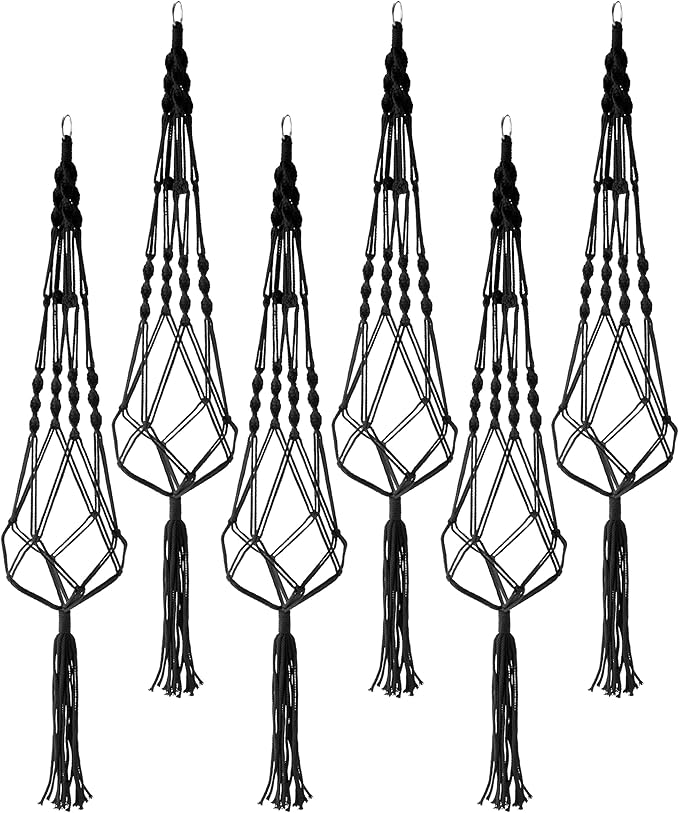 Sorbus Macrame Plant Hanger (6 Pack) Indoor Outdoor Hanging Plant Pots Cotton Rope, Elegant for Home, Patio, Garden (Black)