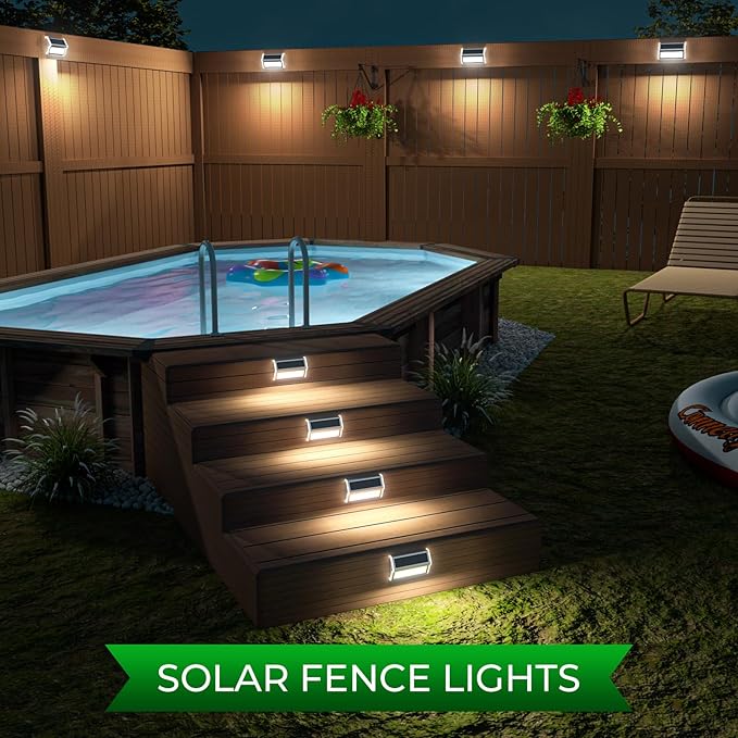 JSOT Solar Step Stair Lights Outdoor Yard Decor 8 Pack, 9LED Deck Lighting for Outside Solar Powered - IP55 Waterproof, Solar Garden Light Decor for Fence, Backyard, Front Porch Step, Wall, Patio