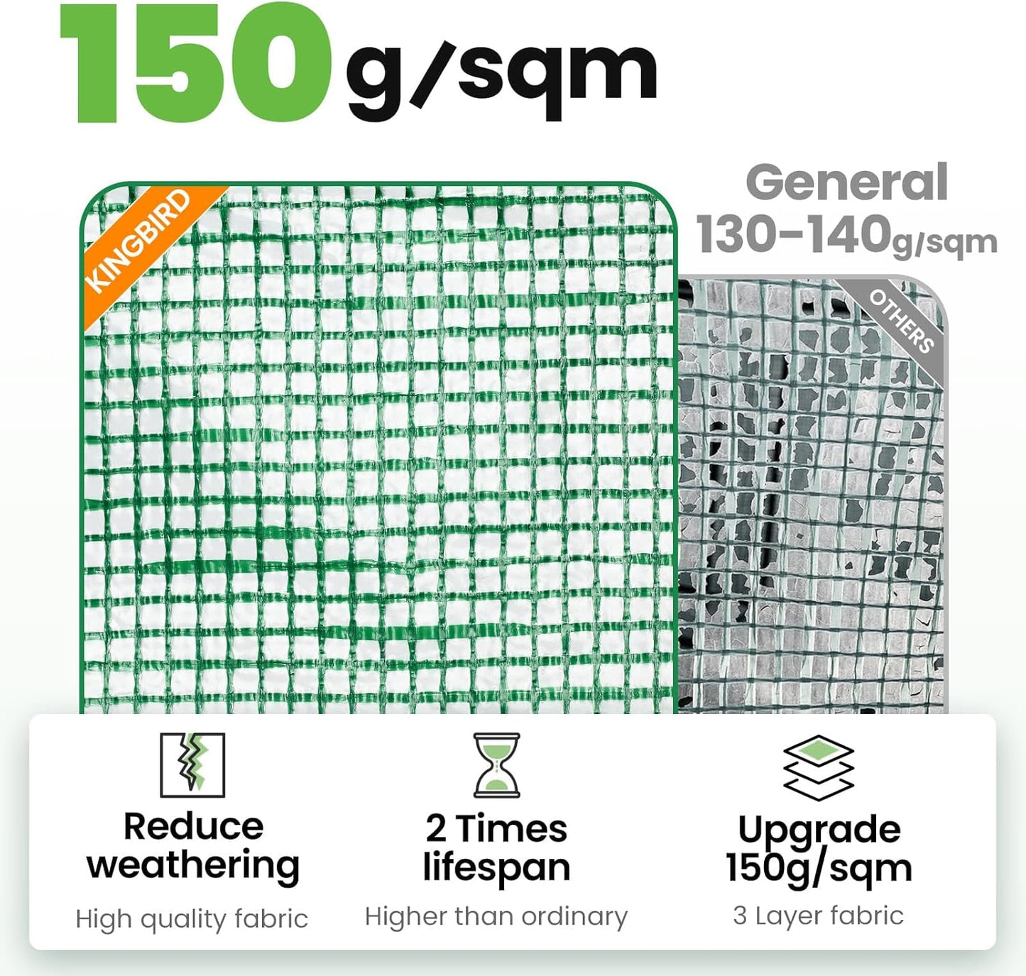 KING BIRD Premium 10x6.6x6.6FT Greenhouse for Outdoors, Large Walk-in Heavy Duty Galvanized Steel Frame, Mesh Door Screen Window Upgraded Zipper Tunnel Hoop for Garden Plant Winter, Green