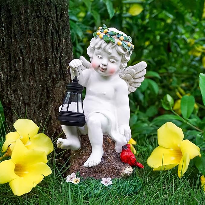 Angel Gifts for Women, Solor Statue for Garden, Angel Figurine with Lantern Lights, Outdoor Decorations for Yard Lawn Patio, Gifts for Mom Grandma Mother in Law Gardener Mother'Day