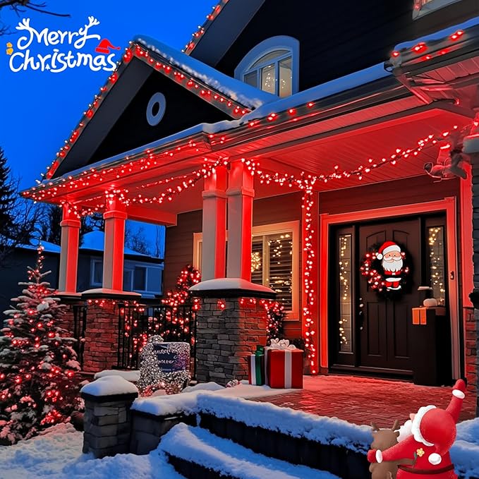 JMEXSUSS 2 Pack Red Solar String Lights, Total 400 LED 151FT Red Solar Lights Outdoor Waterproof, 8 Modes Christmas String Lights for Outside Yard Patio Garden Tree Decorations