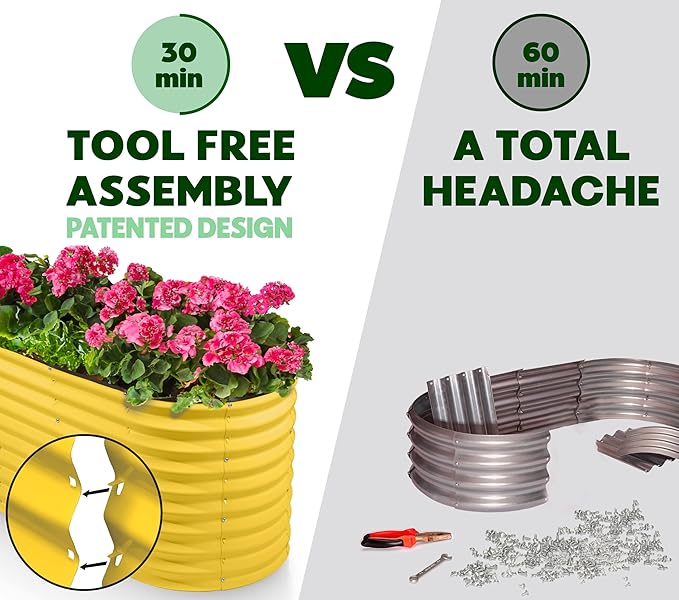 Galvanized Raised Garden Beds Outdoor // 6×2×2 ft Planter Raised Beds for Gardening, Vegetables, Flowers // Large Metal Garden Box (Yellow) // Patented Tool-Free Design