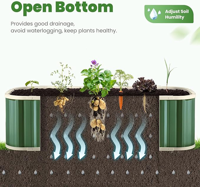 KING BIRD Raised Garden Bed Quick-Install Galvanized Planter Garden Box Outdoor for Gardening, Vegetables, Flowers 7.2x1.7x1 Ft, Green