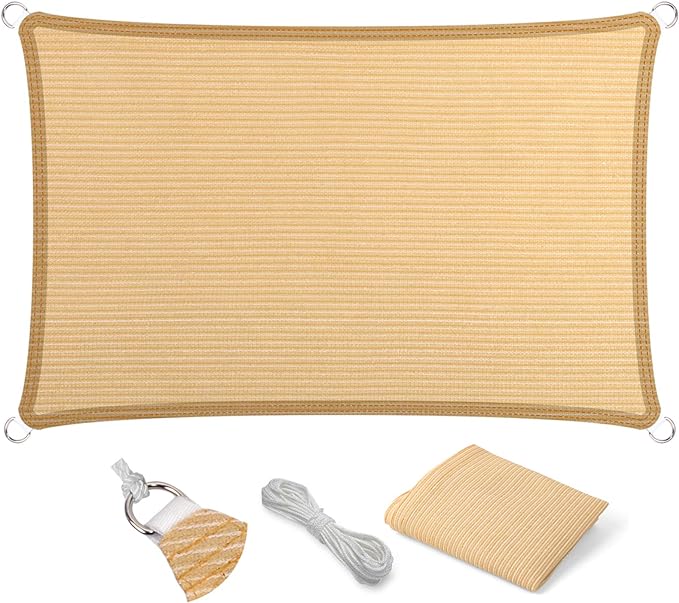Eden's Decor Straight Flat-Edged Sun Shade Sail Rectangular 6' x 10' Beige UV-Blocking Outdoor Canopy Fabric Cloth Awning for Pergola Patio Garden Backyard Custom Size