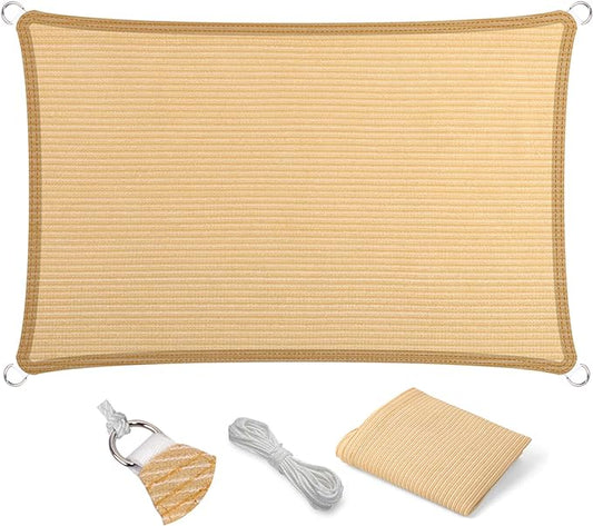 Eden's Decor Straight Flat-Edged Sun Shade Sail Rectangular 5' x 12' Beige UV-Blocking Outdoor Canopy Fabric Cloth Awning for Pergola Patio Garden Backyard Custom Size