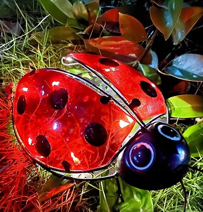 Teaeeno Ladybug Solar Lantern Pattern Light,Hanging Waterproof LED Solar Lights Outdoor Decorative,Sun-Powered Tabletop Lanterns,Metal Solar-Powered Lantern Outdoor