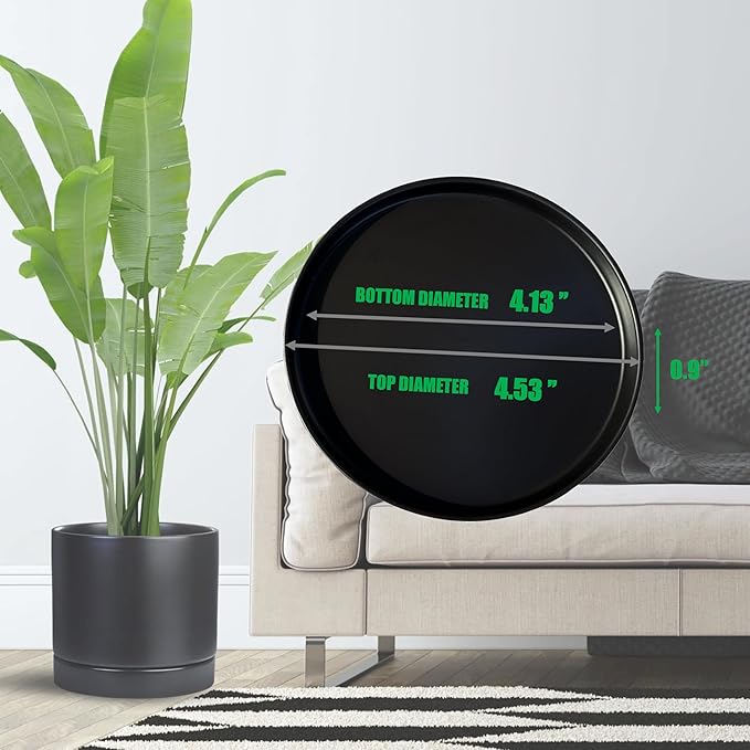 Plant Saucer Pot Tray Planter Saucers 4 5 6 7 8 9 10 11 12 Inch Black 4 Pack for Indoors Outdoor, Durable Sturdy Ceramic Flower Drainage Tray for Glazed Pots Base (4.7 Inch-Black)