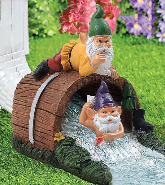 Decorative Gnome Gutter Extension, Elf Guardian Statue for Outdoor Gutter Splash Block, 3" x 4" Downspout Extender, Garden Rain Downspout Diverter
