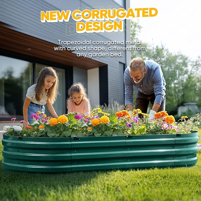 KING BIRD Raised Garden Bed Kit 2025 Upgraded Quick-Setup Galvanized Planter Garden Box Outdoor for Gardening, Vegetables, Flowers, 74x36x12 in, Green