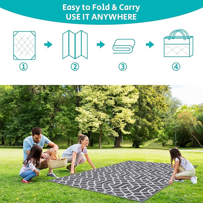 HEBE Outdoor Rug Waterproof 8x10, Reversible Plastic Straw Rug RV Camping Rug, Indoor Outdoor Patio Mat Clearance, Outside Carpet for Porch,Deck,Camper,Balcony,Backyard,Picnic