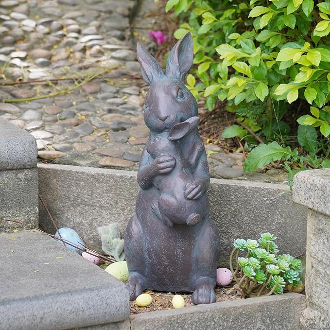 Braxio Bunny Decor Garden Outdoor Statues - Resin Standing Easter Bunny Decor for Outside Yard Decor Garden Statues Outdoor for Mothers Day Birthday Thanksgiving Copper 7.5×5.6×15.3 Inch