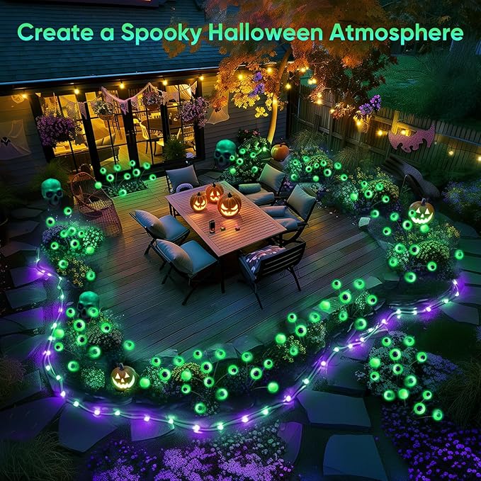 Halloween Solar Lights Outdoor: 4 Pack Upgraded 24 LED Scary Eyeball Lights for Garden Yard Lawn Pathway Landscape Decor, Green Outside Decorations