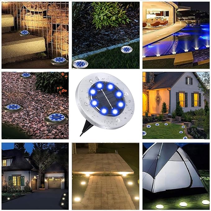 Solar Ground Lights - Upgraded Waterproof Garden Lights for Outdoor, Landscape, Yard, Deck, Lawn, Patio, Walkway (8 Pack Blue)
