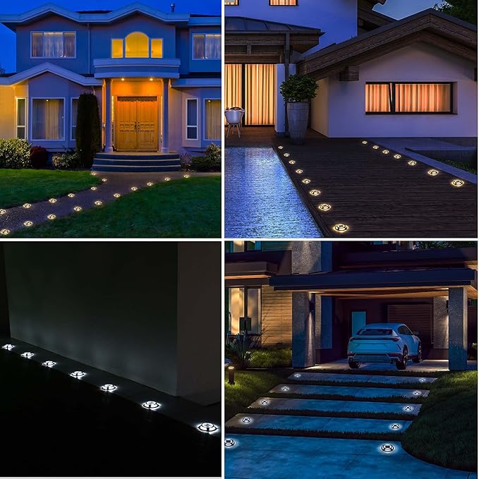 Solar Driveway Lights Outdoor - Solar Deck Lamp 2PCS Driveways Dock Lights IP68 Waterproof Outdoor Warning Step lamp for Sidewalk Garden(Cool White/Warm White) (2)