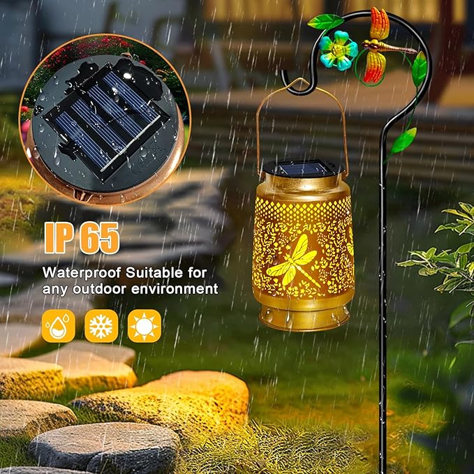 2 Pack Solar Lanterns Outdoor Waterproof,Dragonfly Solar Lights Garden Decor Gifts for Mom Women Grandma Decoration Outside for Yard, Patio,Backyard,Porch