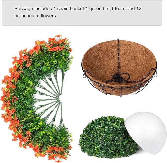 Artificial Fake Fall Hanging Plants Flowers Basket for Outdoor Decor, Faux Silk Orange Mums Daisy in Planter Look Real UV Resistant for Autumn Porch Home Patio Garden Yard Decoration