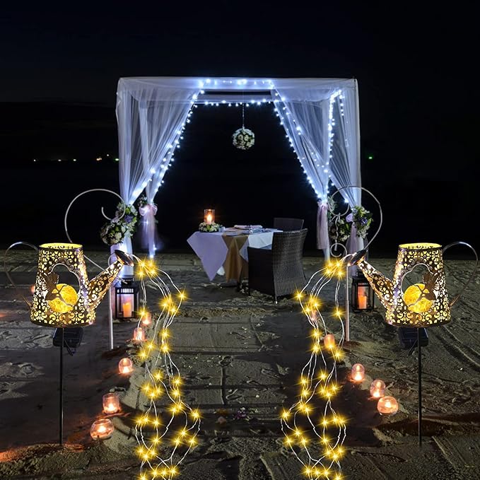 VOOKRY Solar Watering Can with Lights, Outdoor Garden Solar Lights Pathway Stake Lights Waterfall Fairy Lights Decorative Lights for Walkway, Yard, Lawn, Patio, Gardening gifts for Women, Mother's Day