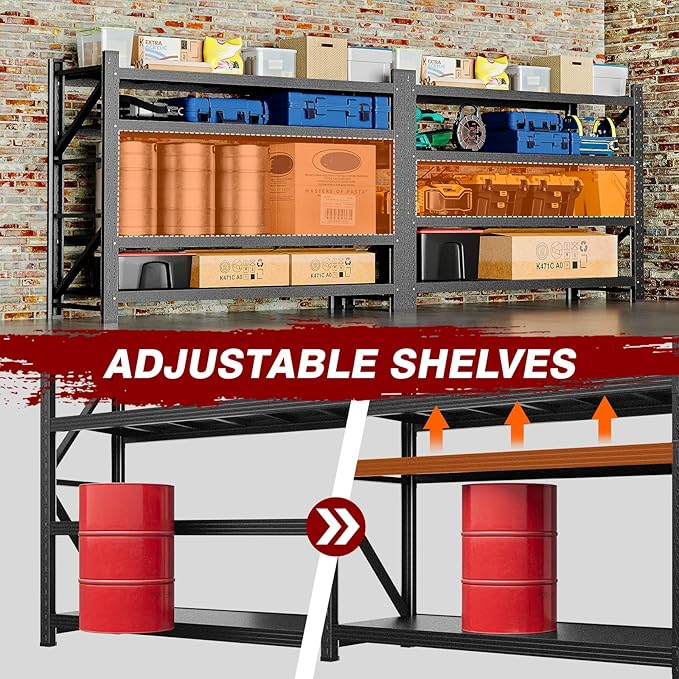 7000LBS Metal Steel Storage Shelves - 78.7" W Black 4 Tier Heavy Duty Rack Commercial Industrial Shelving with Adjustable Shelf for Basement Garage Warehouse - 78.7" W x 24" D x 78.7" H
