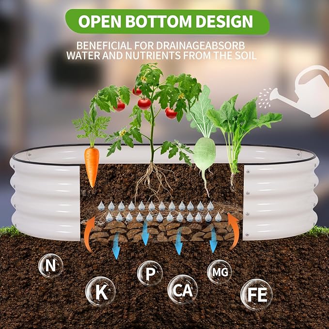Galvanized Raised Garden Bed - 4x2x1FT Metal Planter Boxes Outdoor | Oval Steel Raised Bed Kit for Gardening with Protective Tape, Gloves for Vegetables, Flower, Herb (White)
