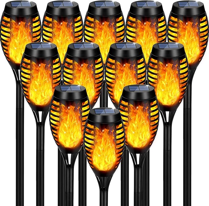 Solar Lights Outdoor, Upgraded 12 Pack Solar Torch Light with Flickering Flame Waterproof for Garden Decor, Flame Torches for Outside Landscape Porch Yard Pathway Decorations