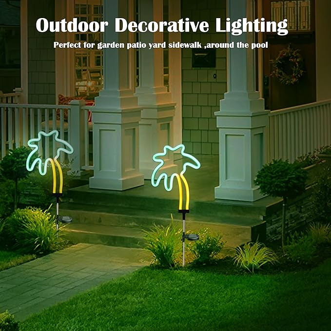 SunKite Solar Garden Lights - Coconut Solar Decorative Stake Lights Outdoor Waterproof Solar Neon Lights for Garden,Yard, Lawn, Pathway,Patio,Backyard,Pool,Hawaii Decor(2 Pack)