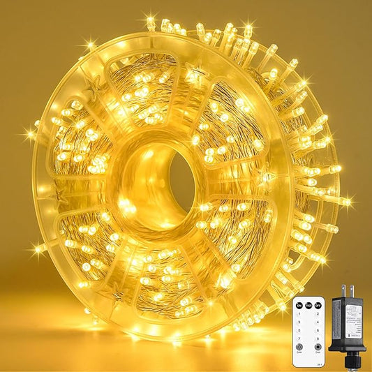 JMEXSUSS 400 LED String Lights Indoor, 132ft Warm White Christmas Lights Outdoor Plug in, 8 Modes Waterproof Twinkle Lights for Outside Holiday Wedding Party Decorations