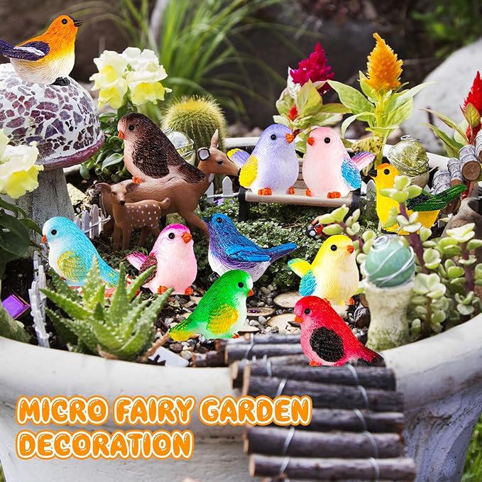 36PCS Miniature Cute Bird Decorative Figurines - Dollhouse Accessories, Mini Resin Birds Toy for Garden Crafts, Micro Landscape Home Meetings Decoration, Cake Topper (11 Styles)