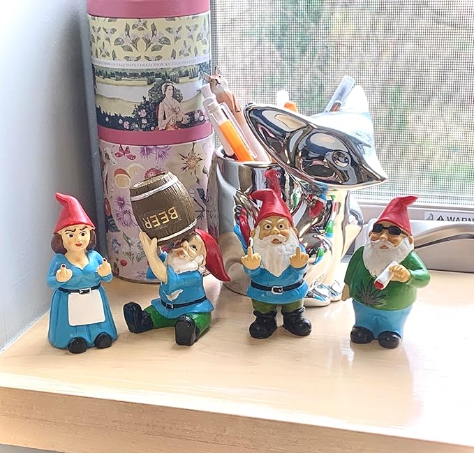 Gnometastic Mini Gnomes - Middle Finger Gnome 3.5in, Double Bird Gnome - Naughty Garden Gnome for Fairy Garden, Funny Garden Gnomes Outdoor Decoration for Yard Patio Lawn Ornament and Home Decor