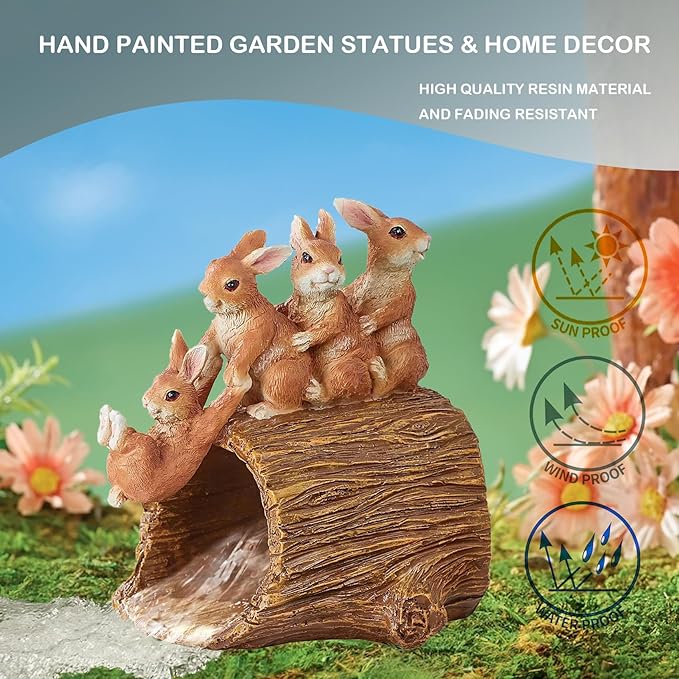 Elenon Rabbit Decorative Gutter Downspout Extension Statue, Animal Gutter Guardian Rain Downspout Extender, Garden Splash Block Outdoor Sculpture for 3" × 4" Down Spouts Decor