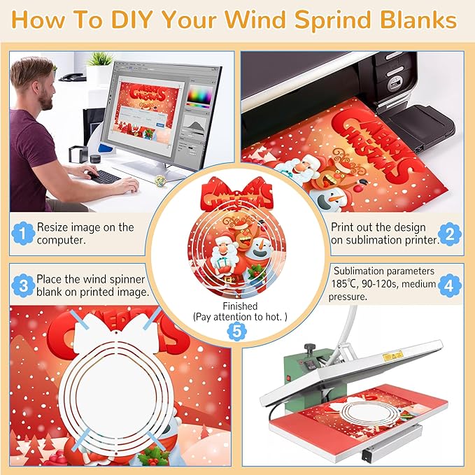 Sublimation Wind Spinner Blanks, 6 Pack 10 Inch 3D Aluminum Metal Hanging Wind Spinner Bulk for Garden Yard Outdoor, Window Porch Decoration for Heat Press Transfer DIY