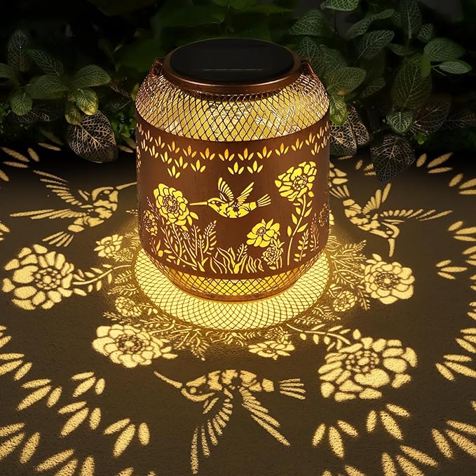Solar Lanterns Outdoor Waterproof Christmas Birthdays Gifts for Women Mom Grandma Butterfly Garden Decor Metal Hanging Solar LED Lights for Patio(Hummingbird)