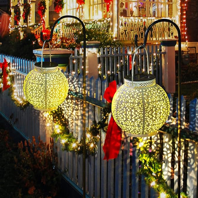 TAKE ME Solar Lanterns Lights Outdoor Waterproof Garden Laterns Metal Retro Lights for Mothers Day Gifts Mom Wife Grandma Birthday Gifts (White Set of 2)