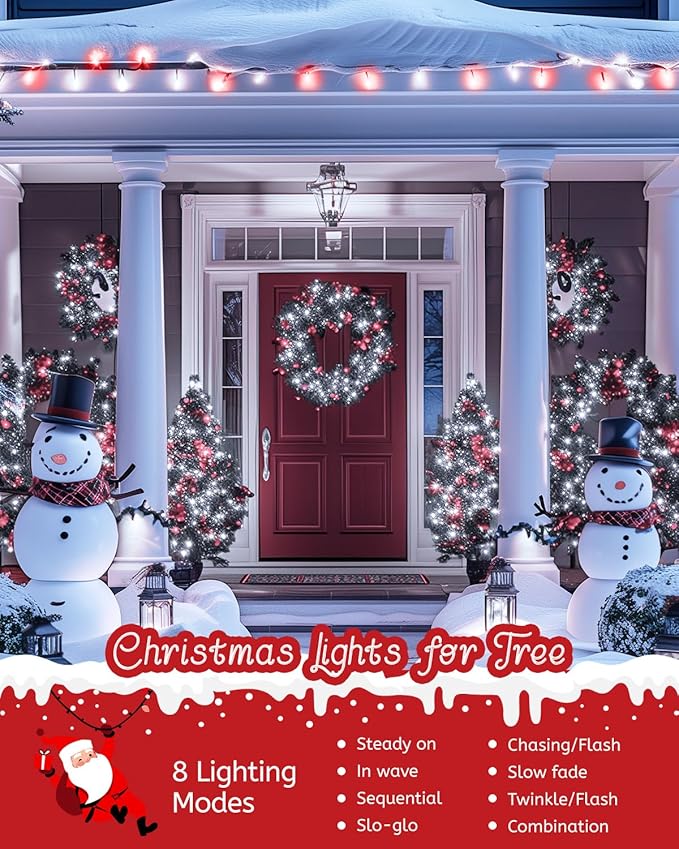 Minetom 1000 LED Christmas Tree Lights, 328 FT Green Wire LED Decorative Fairy Lights with Remote & 8 Modes, Waterproof for Outdoor Xmas Holiday Party Garden Wedding Home Decor, Red ＆ Cool White