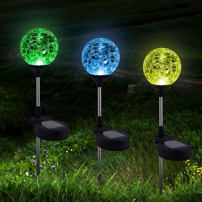 WNP Solar Outdoor Lights,Color-Changing Solar Garden Glass Globe Lights,6 Pack Decorative Solar Powered Stake Ball Light for Yard,Waterproof Decor Solar Pathway Lights for Christmas Decoration