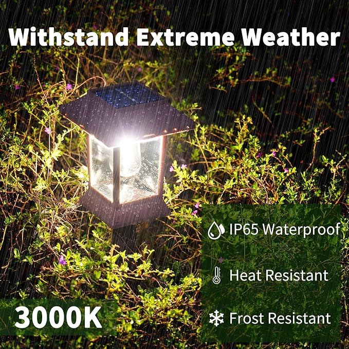 Solar Pathway Lights Outdoor Waterproof IP65, Brown Solar Lights Outdoor with Hook 6PK, Upgraded 1000mAH Battery, Up to 12Hrs, Auto On/Off, Garden Decor for Yard, Driveway, Walkway (Bulb)