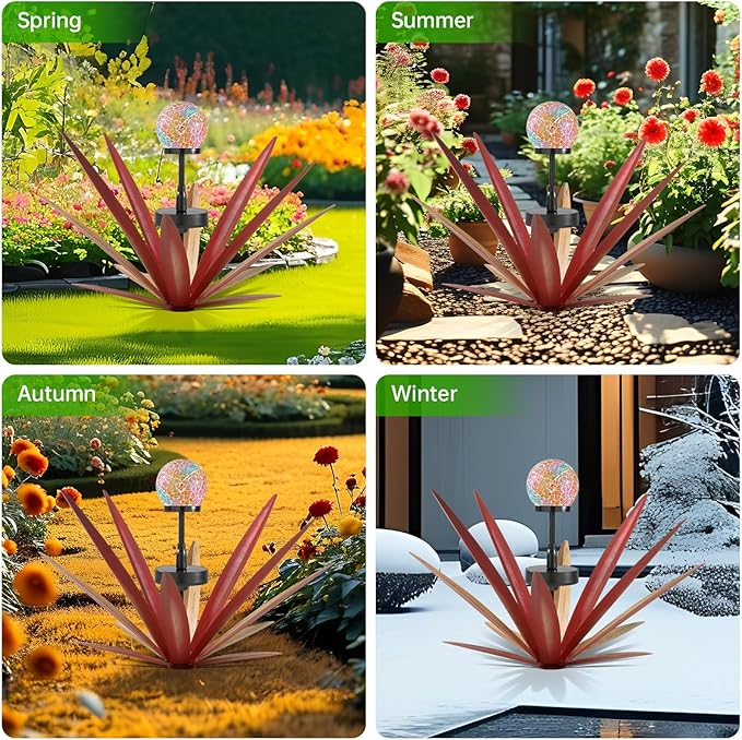 Tequila Rustic Sculpture Metal Yard Decor Hand Painted Metal Agave Garden Statue Red