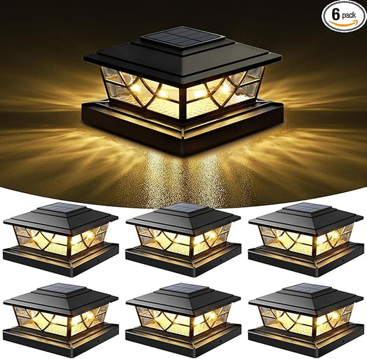 NIORSUN Solar Post Lights Outdoor 6 Pack, 2 Modes LED, Deck Fence Post Solar Lights for 3.5x3.5 4x4 5x5 5.5x5.5 Caps Patio Garden Decoration, Black
