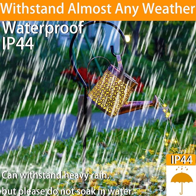 Solar Lanterns Outdoor Waterproof,Metal Watering Can Garden Decor,Hanging Solar Path Lights Yard Art,Outside Patio Decorations Gardening Birthday Gifts for Mom Grandma Women,with Hook,Large