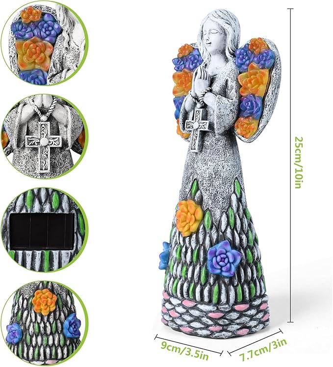 Yiosax-Garden Angels Outdoor Statue-Solar Lights Decor - Solar Angels for Cemetery Grave Cross Praying Succulent Wings Remembrance Angel Figurine Lawn Yard Decorations, White, Yiosax-Angel04