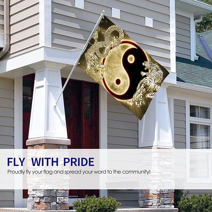 Yin Yang With Dragon Tiger Flag 3x5 Ft Indoor/Outdoor Yard Garden Lawn Holiday Decoration Banner Sign