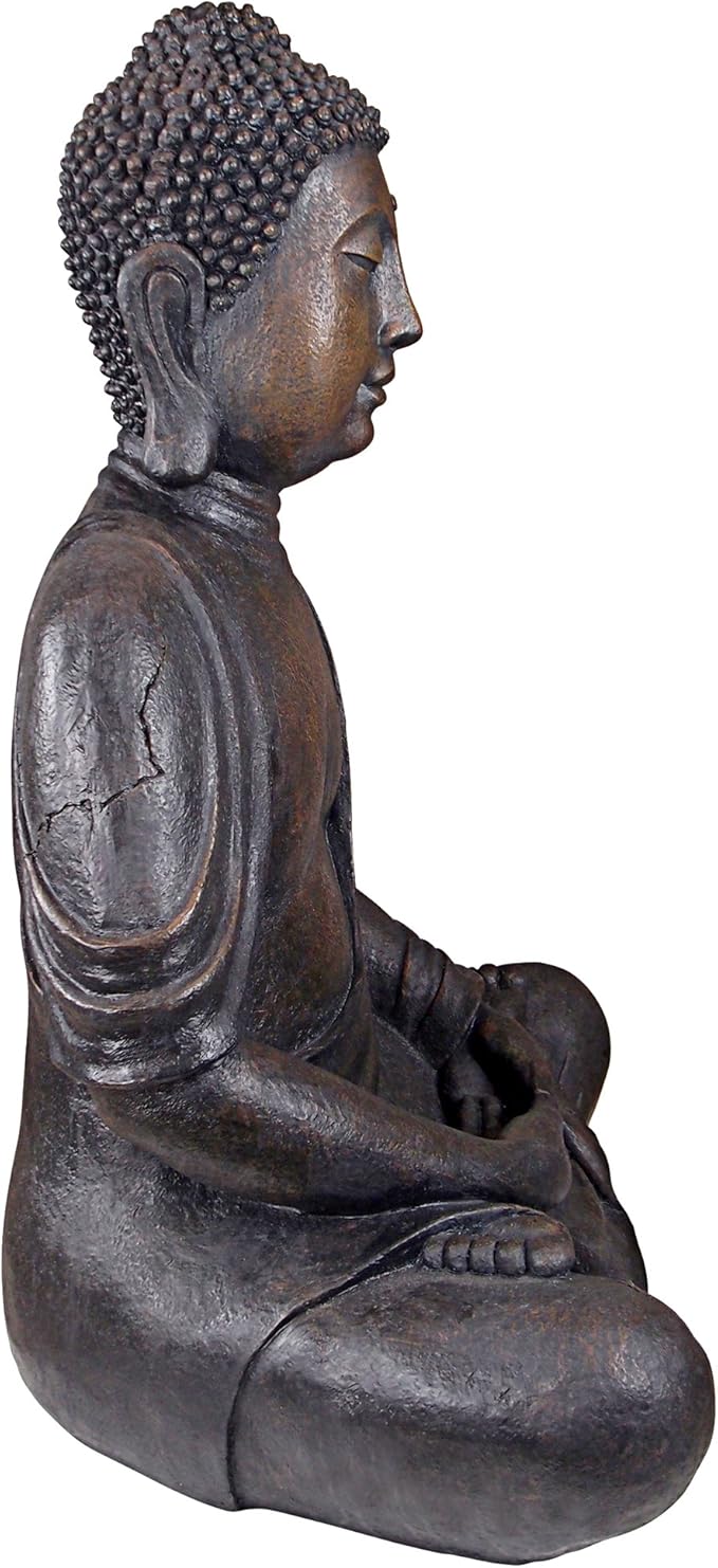 Design Toscano Meditative Asian Decor Grand Temple Indoor/Outdoor Garden Statue, Large, 40 inches tall, Cast Stone Resin, Dark Stone Finish