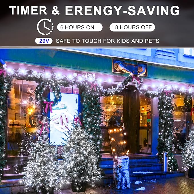 KNONEW 403FT 1000 LED Christmas Lights Outdoor String Light 8 Modes & Timer Fairy Lighting Plug in Waterproof for Xmas Yard Tree Wedding Party Holiday Decorations (Cool White)