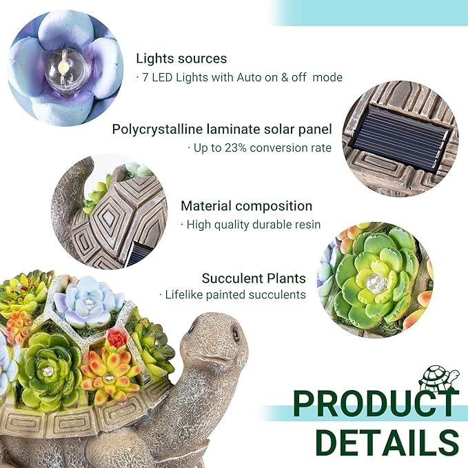 GIGALUMI Solar Garden Statues Turtle Figurine Lights for Outside, Yard Decorations Outdoor, Garden Decor Unique Birthday Housewarming Gifts for Mom, Women for Mothers Day