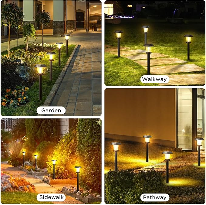 Solar Pathway Lights Outdoor - 6 Pack Solar Powered Garden Lights Waterproof, Decor Landscape Lighting with Three Lighting Modes for Yard, Lawn, Walkway, Driveway, Warm White