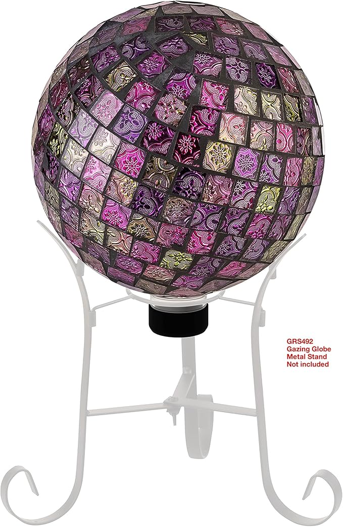 Alpine Corporation 10" Diameter Indoor/Outdoor Glass Mosaic Gazing Globe Yard Decoration, Pink