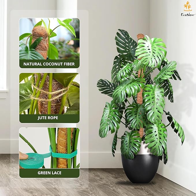 EcoNour 28" 2 Pack Moss Pole | Moss Pole Monstera Plant Support | Plant Sticks for Indoor Climbing Plants | Support for Potted Plants Like Pothos, Philodendrons, and More