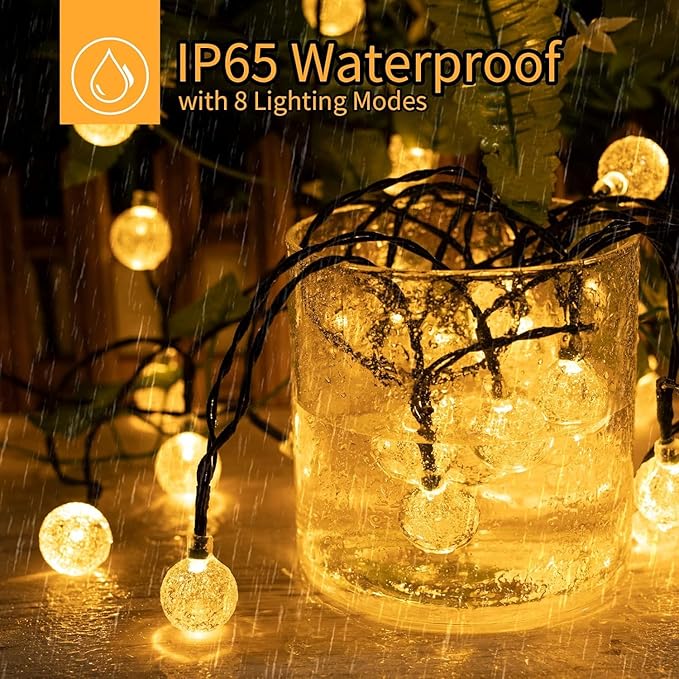 Solar String Lights Outdoor 60 LED 36FT Crystal Globe Lights with 8 Lighting Modes, Waterproof Solar Powered Patio Lights for Garden Yard Porch Wedding Party Decor (Warm White)