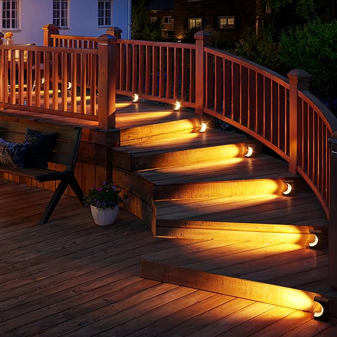 JSOT Solar Step Lights Outdoor - 12 Pack Waterproof Stair Light Outside Warm White Light Deck Lighting for Patio Stairs Garden Decor